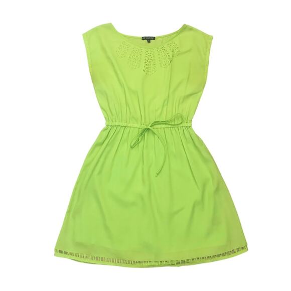 Neon Lime Green Yellow Short Cutout Dress Medium Sleeveless Summer Sundress - Picture 1 of 10